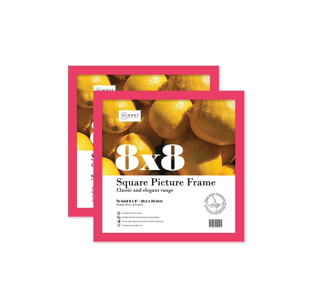 Almost Frameless 8x8 Bright Pink Picture Frame Set of 2, Display 8x8 Picture Gallery Wall, Poster, Photo, Artwork, or Print, Bright Pink, Square โ image 1