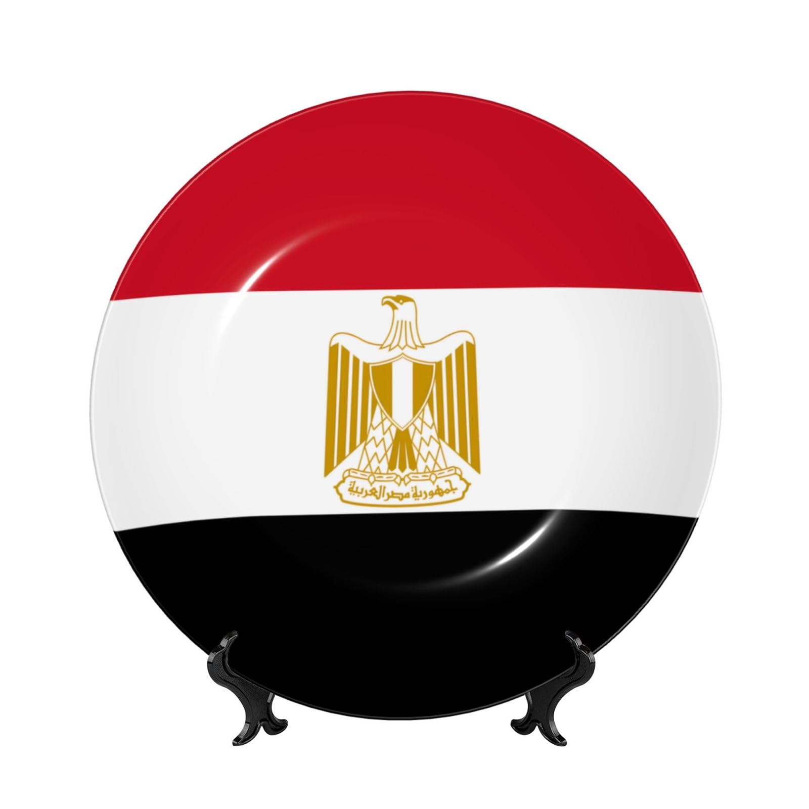 SXZVVBN Egyptian flag Bone China Decorative Plate Art with Stand Removable Adhesive Hanging for Home Office 6in（15cm）