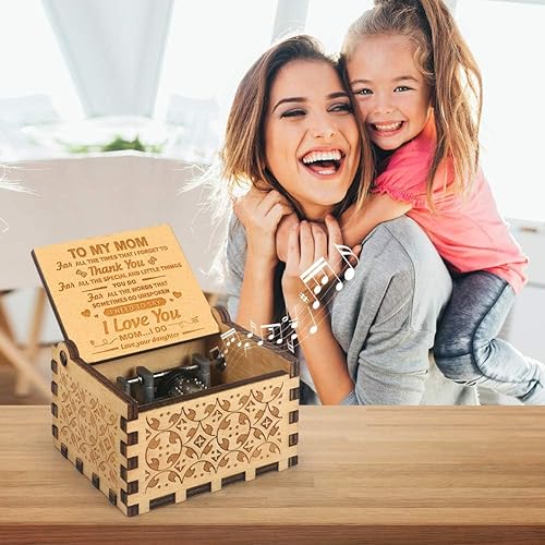 Image of Zesta Daughter to Mom Wooden Musical Box Gift | Vintage Music Crank Mini Collectible for Girlfriend, Boyfriend, Husband, Wife | Unique Musical Gifts for Music Lovers | Classic Wooden Box