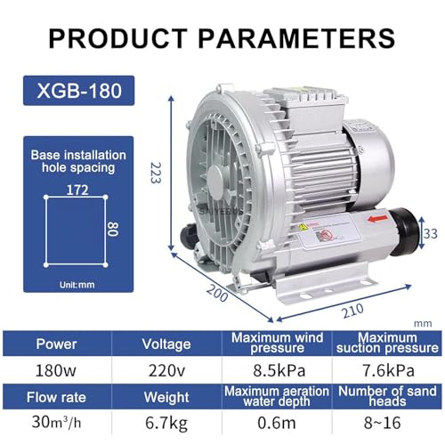 Vortex - Bomba de aire para acuicultura industrial, suministro de oxígeno de alta presión para peceras y estanques, mejora la aireación del agua y la eficiencia de polvo