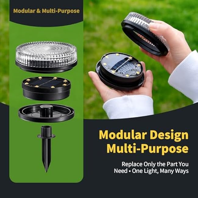 Glass Solar Ground Lights Crystal Style In-Ground Light Decorative Disk Lighting Warm White 2 Pack