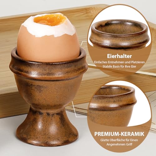 Autumnlife Eierbecher 4er Set, Porzellan Eierständer Frühstücksei Halter für alle Eigrößen, Braun Eierhalter in klassischer Form Runde eierbecher mit Matt Oberfläche – Bild 4