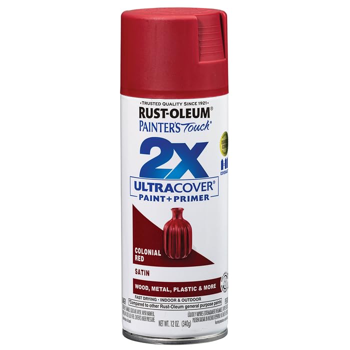 Rust-Oleum 249082-6PK Painter's Touch 2X Ultra Cover Spray Paint, 12 oz, Satin Colonial Red, 6 Pack