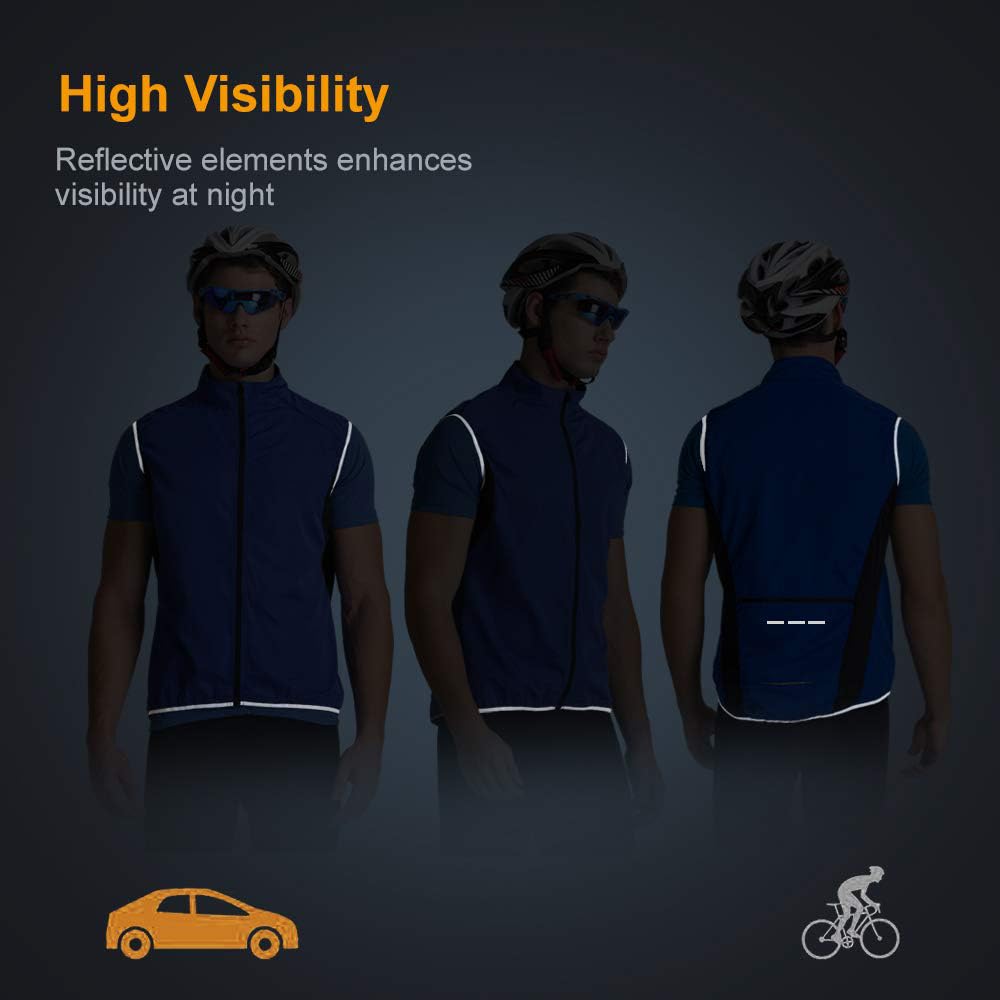 Kamizelka rowerowa unisex Wiatroszczelna kamizelka bez rękawów Lekka, oddychająca kurtka rowerowa Kamizelka Odblaskowa kamizelka rowerowa z 3 kieszeniami do chodzenia i biegania MTB,Black-S