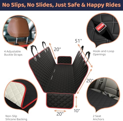 Image of Dog Car Seat Cover for Back Seat, Waterproof Hammock for Car, SUV & Truck, Non-Slip Backseat Cover for Dogs, Heavy-Duty Dog Hammock Style Seat Protector Pets. (Red, 51 inchx59 inch)