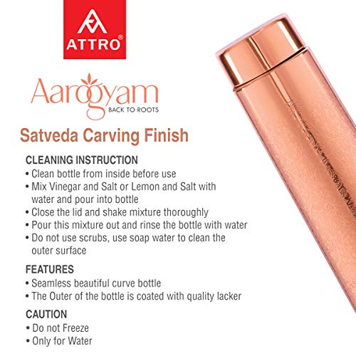 Image of ATTRO Satveda Copper Bottle Design Boosts Immunity Leakproof & Lightweight |Anti-Bacterial, BPA Free with Secure Cap for School, Travel, Gym & Work 1000ml Carving