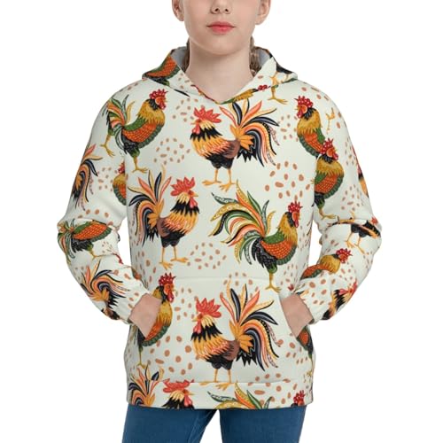 Colorful Roosters Kids Pullover Hoodies Boys Sweatshirts Girls Athletic Clothes with Pocket
