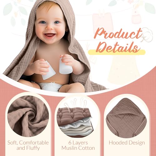 Image of VitalCozy 8 Pcs Baby Muslin Hooded Bath Towels and Washcloths, Muslin Hooded Baby Towels Absorbent Blankets for Gift Newborn Infant Shower (Grey,Blue)