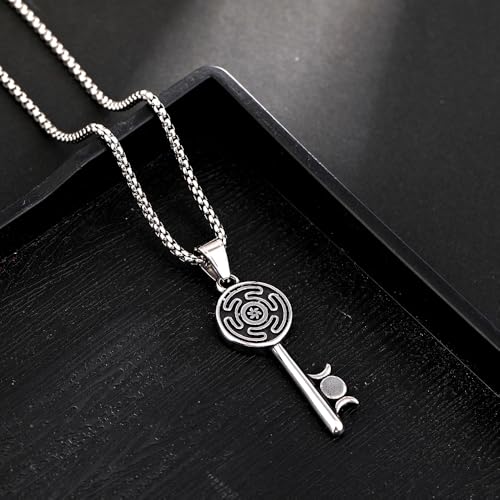 YWMAN Hecate Key Necklace, Stainless Steel Hekate Wheel Pendant, Tripple Moon Goddess Jewelry Gift for Women Men2