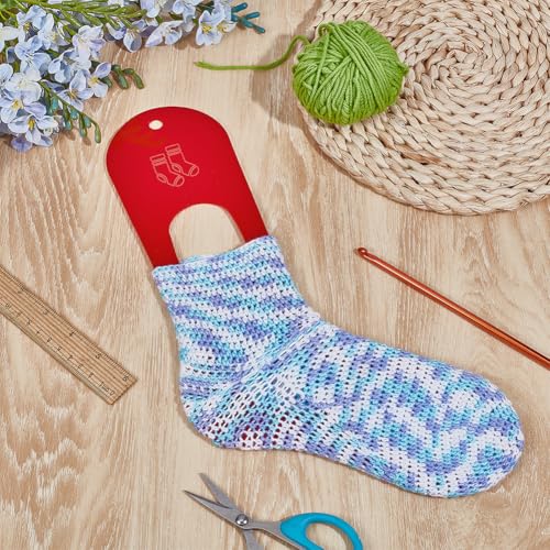 Image of BENECREAT 2Pcs Pack Acrylic Sock Blockers for DIY Crochet Socks, Red Knitting Sock Ruler Stocking Blockers for Beginners, Socking Stretchers for Handmade Sock Crafting, 3mm Thick