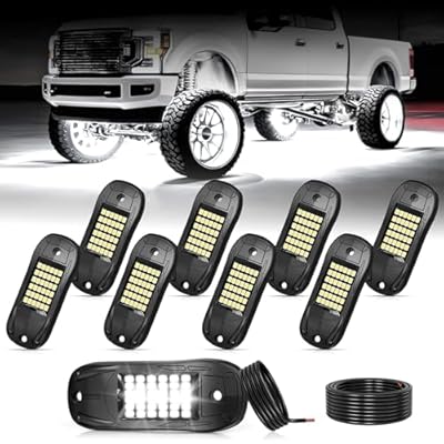 icicar 8 Pods 6500k White Rock Lights, IP68 Waterproof 36 LEDs SMD Chips Underglow Kit for Truck Pickup SUV UTV ATV RZR Car Boats