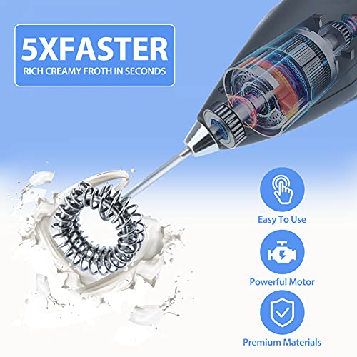 Image of Milk Frother Handheld with stand - Drink mixer and hot chocolate whisk with double stirrer circle - Foam Maker portable for coffee Latte Cappuccino by LUUKMONDE