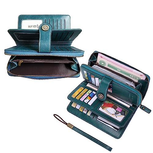 Image of Women's RFID Blocking Wallet Large Zip Around Leather Clutch with Wristlet | Large Capacity, 23 Card Slots, 2 ID Windows, Phone Holder, Soft PU Leather, RFID Secure, Coin Pocket, Checkbook Holder