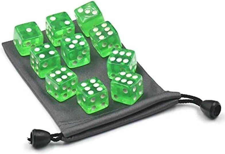 10 Pcs Green 19mm 6 Sided Dice D6 RPG D&D Game Transparent Green + Bag Set Role Playing Dice Dice and Accessories