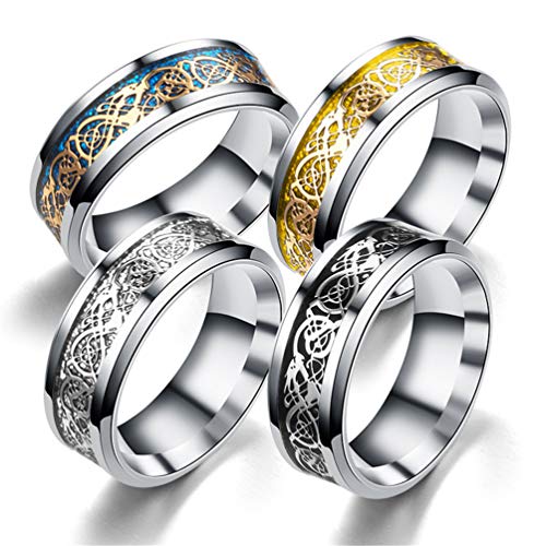 Image of HIJONES Unisex Carbide Fiber Celtic Dragon Spinner Ring Stainless Steel Wedding Spins Band