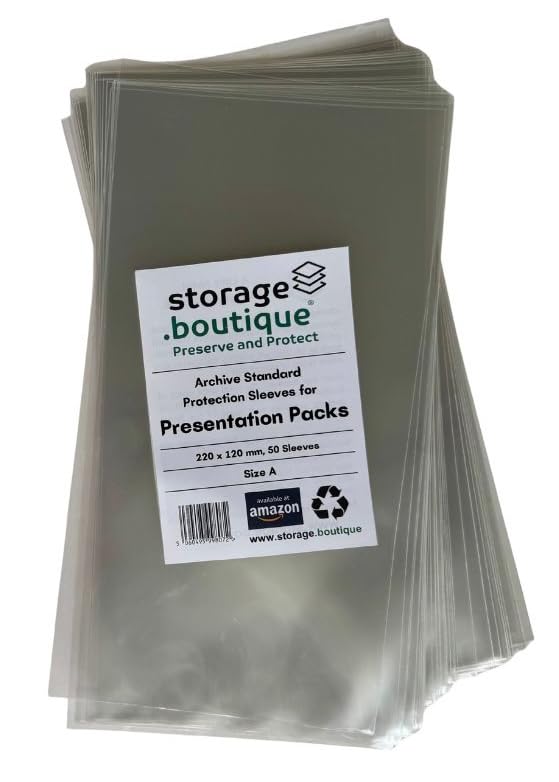 storage.boutique Royal Mail Presentation Packs Protection Sleeves, Archive Standard, Acid Free, Size A, 220 x 120 mm, 50