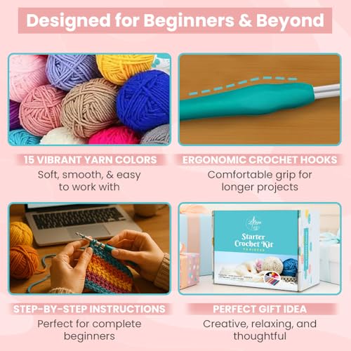 Crochet Kit for Beginners Adults - 73PCS All-in-One Set with YouTube Video Tutorials, 21 Ergonomic Hooks (2.0-8.0mm), 15 Soft Acrylic Yarn Skeins, Tote Bag - Knitting & Crochet Gift Set by Lilium Handmade - Image 4