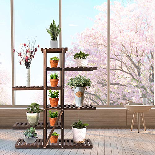 Augosta Multi Tiered Plant Stand for Indoor and Outdoor, Large Wood Plant Shelf for Multiple Plants, 6 Tier Plant Flower Pots Shelves Rack Holder Stand - Thumbnail 2