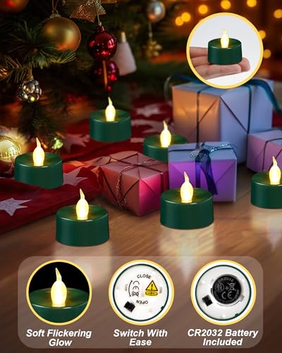 Image of BEICHI Green Flameless Candles, 24-Pack LED Tea Lights Candles Battery Operated, Electric Fake Tealight Candles, Votive Candles Bulk for Halloween, Christmas, Party, Mardi Gras