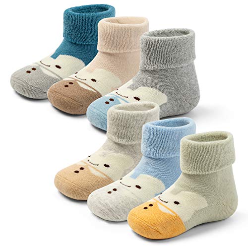 Toddler Warm Socks With Grips For Boys Non Slip Winter Socks Girls Thick Crew Socks 6 Pack 2-4 Years