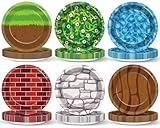 MinFyberd 48 Pcs Pixel Paper Plates Mining Theme Decoration Pixel Disposable Dessert Plates Video Game Tableware Pixelated Dinnerware Mining Gaming Party Supplies for Boys Girls Gamers Birthday Party