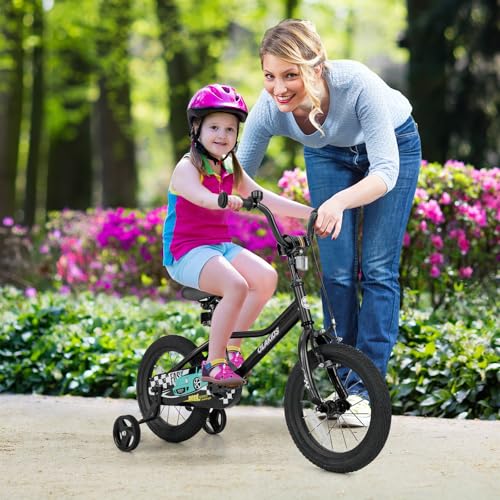 Image of Olakids Kids Bike, 12 14 16 18 Inch Racing Car Themed Toddlers Bike with Training Wheels Adjustable Seat and Handlebar Coaster Brake and Handbrake, Children's Bicycle for Boys Girls