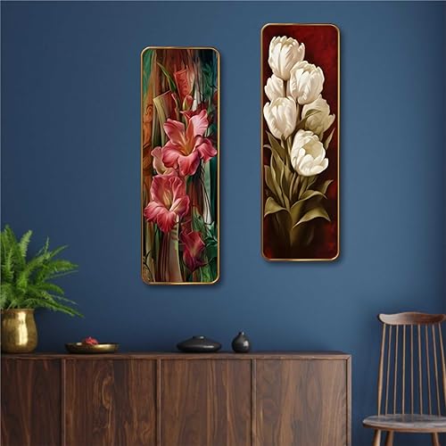 Image of Livin'luxe Floral Wall Panel Set of 2 | Pink & White Flower Sparkle Lamination Art | Premium MDF Vertical Wall Decor for Living Room, Bedroom & Hall (12 x 18 Inch) AS-08