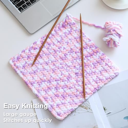 Image of #6 Super Bulky Blanket Yarn for Crocheting - 4 Skeins(Each 10.5oz /300g, 220yds /201m), Chunky Chenille Thick Plush Big Soft Yarn for Crocheting Knitting Blankets, Purple & Pink & White