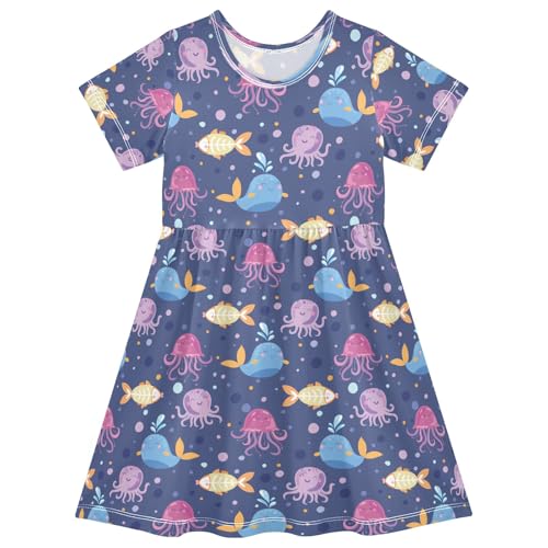 senya Summer Girl Dresses Jellyfish Whale Octopus Toddler Short Sleeve A-line Dress Casual Sundress