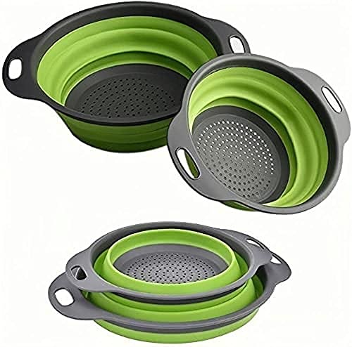 Juego de 2 embudos plegables, de silicona de calidad alimentaria, colador plegable para ahorrar espacio, 2 tamaños de 20 y 20 cm (verde encendido) Cover