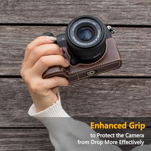Image of MUZIRI KINOKOO Case for Fujifilm Fuji XS20 /X-S20 Camera, Retro Style PU Leather Fuji XS20 Protective Case with Hand Grip and Opening Bottom Design - Coffee