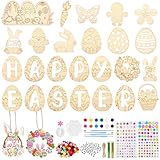 Ruikdly Colgante de Madera de Pascua, 50 piezas Manualidades de Pascua, Manualidades de Madera Para Pintar Niños, Manualidades de Pascua de Bricolaje, Regalo para la Fiesta de Pascua