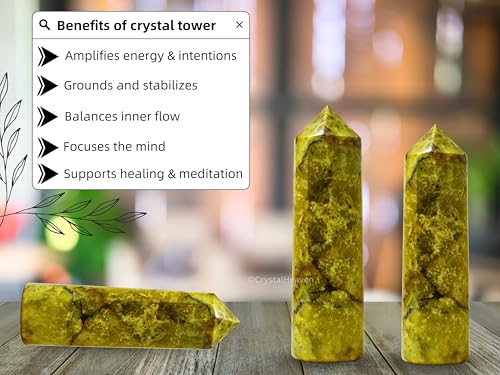 Image of Crystal Heaven Green Opal Crystal Tower Obelisk Point For Chakra, Healing And Balancing - Aaa Grade Original Certified Gemstone Agate For Reiki Meditation Yoga Spiritual (3-4 Inches)
