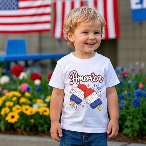 Image of Boys 4th of July Shirts-Toddler Girls Patriotic American Flag Tees Kids Memorial Day USA T-Shirts 2-7T