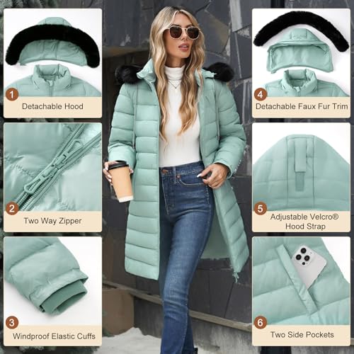 Yusongirl Womens Long Puffer Jacket Thickened Warm Down Winter Coat Waterproof Removable Hooded Fleece Lined Puffer Coat3