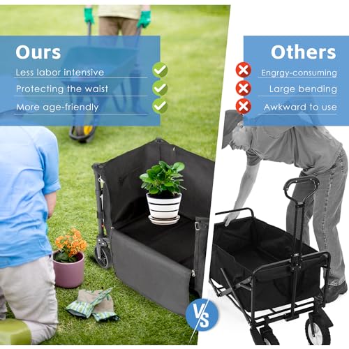 Funhorun XS-BLACK Heavy Duty Collapsible Wagon Carts, Compact Foldable Utility Wagon With Versatile Canvas For Grocery, Camping, Shopping, Garden thumb #1