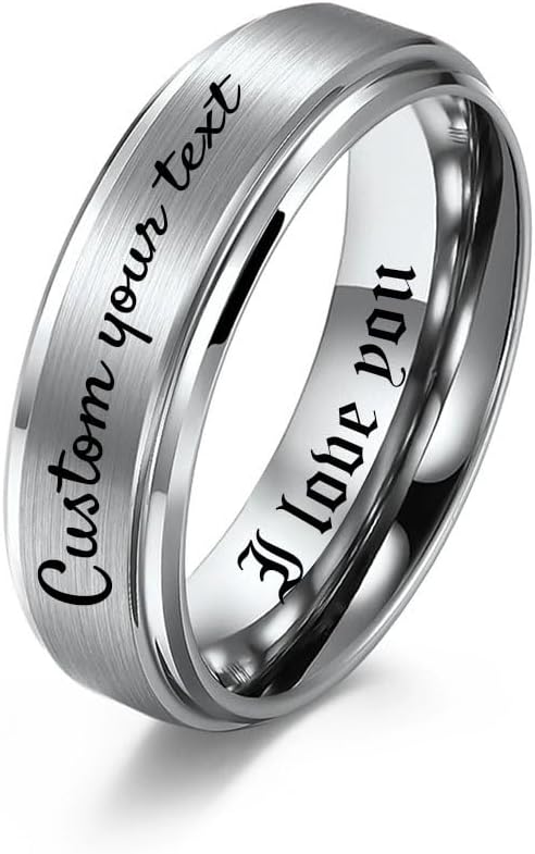 Personalized Engraved Men's and Women's Tungsten Rings - Mens Tungsten Wedding Bands, Black Tungsten Rings for Men, Tungsten Carbide Rings in Silver,Custom Available Size 7-13