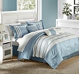 Chic Home Torino Pleated Piecing Luxury Bedding Collection 7-Piece Comforter Set, Queen, Blue