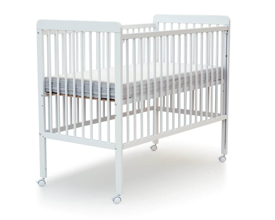 Webaby - Cuna bebé Madera con Barrera Deslizante para bebés 60x120 LIVO White | Base de Caja Ajustable en 3 Alturas | 4 Ruedas multidireccionales con Freno