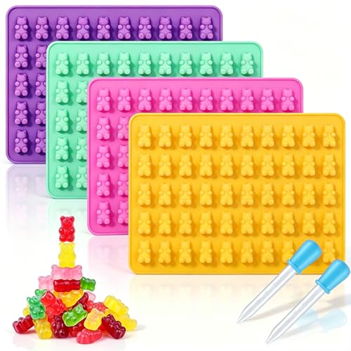Image of Gummy Molds Gummy Bear Mold - Mini Size Chocolate Candy Molds with 2 Droppers Nonstick Food Grade Silicone Molds Pack of 4