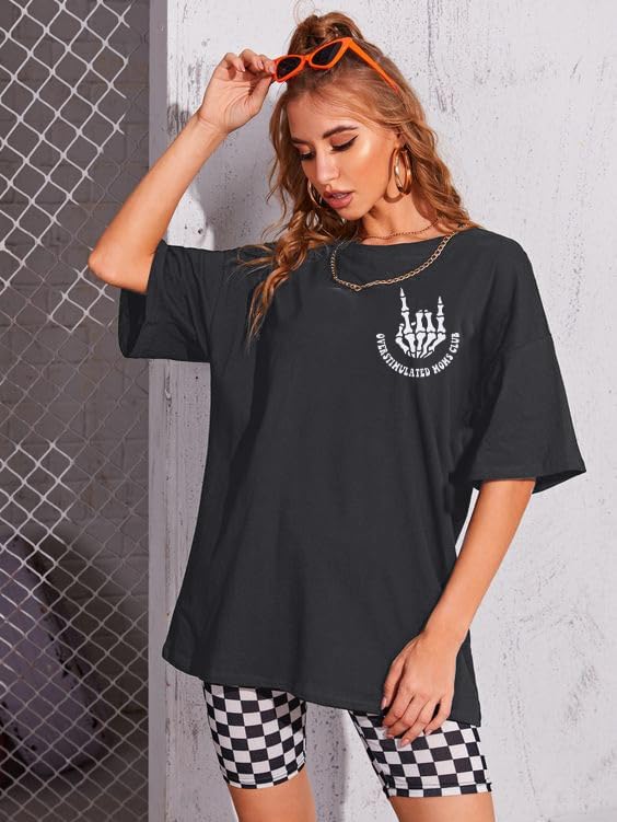 Overstimulated Moms Club Shirt Oversized Mama Shirts Funny Mom Life Graphic Tees Casual Short Sleeve Trendy Tops - Image 6