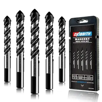 5-Piece 9/16“ Masonry Drill Bits for Tile Glass Ceramic Wall Brick Stone Soft-Metal Wood,9/16 Inch Concrete Drill Bits Cement Drill Bit Set, 3-Flat Shank, YG8 Carbide Tungsten Steel Alloy Tip 14mm