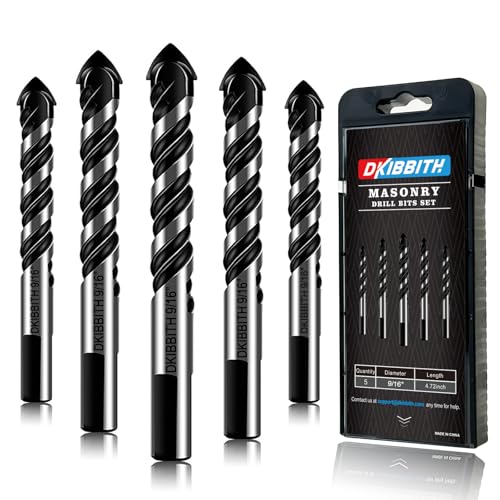 5-Piece 9/16“ Masonry Drill Bits for Tile Glass Ceramic Wall Brick Stone Soft-Metal Wood,9/16 Inch Concrete Drill Bits Cement Drill Bit Set, 3-Flat Shank, YG8 Carbide Tungsten Steel Alloy Tip 14mm