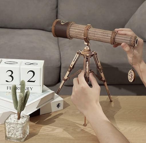 Robotime Rokr Astronomical Bezel Wooden Telescope Monocular DIY Gift for Adults and Older Children Crafters and Hobbyists Brown 150m Vision Range - Image 3