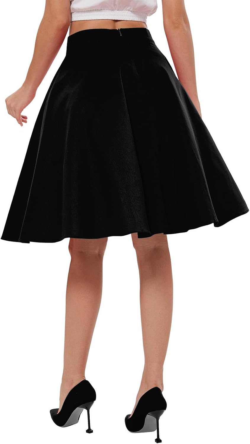 KILLREAL Women's Vintage Knee Length Flare Floral A Line Pleated Skirt