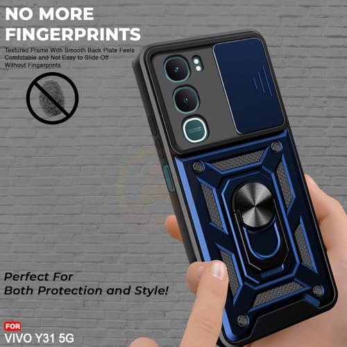Image of Armor Bumper Back Cover Case for Vivo Y31 5G Rotating Camera Cover, Ring Holder & Kickstand | Heavy Duty & 360 Degree Protection Vivo Y31 5G Back Cover (Blue)