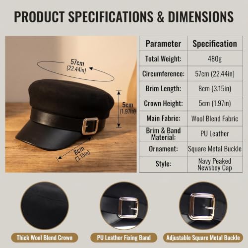 Gorra Newsboy para Mujer Color Negro miniatura 2
