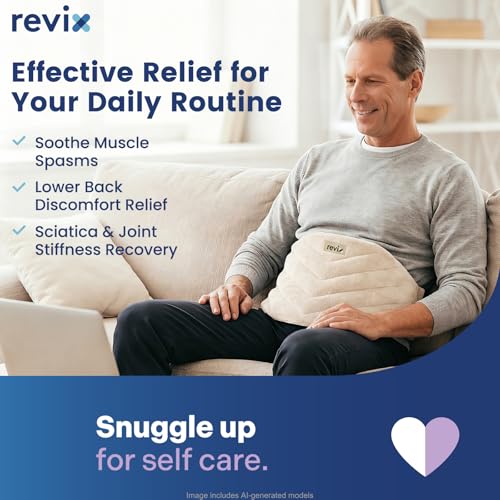 Image of REVIX Microwavable Heating Pad for Back and Waist, Hands-Free Wearable Microwave Heat Wrap with Strap, Natural Moist Heat Compress with Flaxseed and Clay Beads, Beige