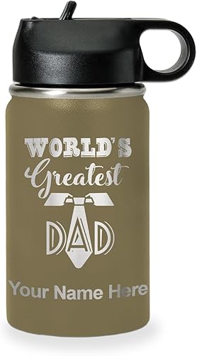 Miniatura 57 de LaserGram Botella de agua personalizada, World's Greatest Dad, acero inoxidable de doble pared aislada al vacío con popote superior, regalo grabado