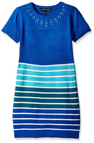 Derek Heart Girls' 5gg Cap Sleeve Scoop Striped Dress W/Rib Wb & Ft Nk Applique